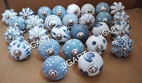 Juego de 10 pomos de cerámica con forma redonda de color gris y blanco, tiradores para puertas de armario