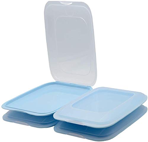Juego de 4 cajas de conservación, apilables en color azul y azul claro, adecuadas para cortar como embutidos y queso y mucho más, en el tamaño 25 x 17 x 3,3 cm