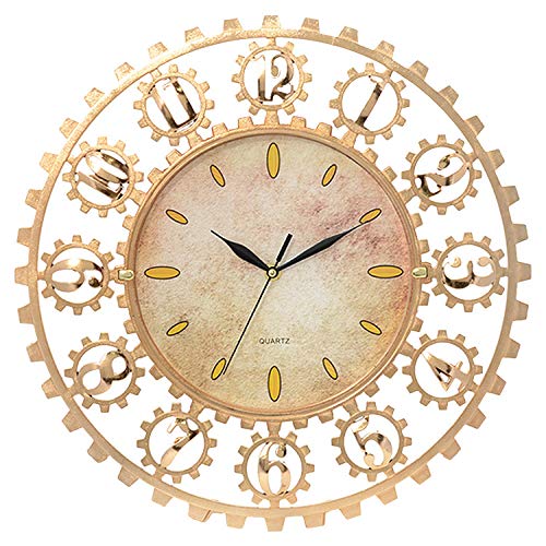 JZUO Relojes De Pared Engranaje De Reloj De Pared De Plástico Europeo Antiguo Imitación Madera Moderna Sala De Estar Bronce Dorado Galvanizado