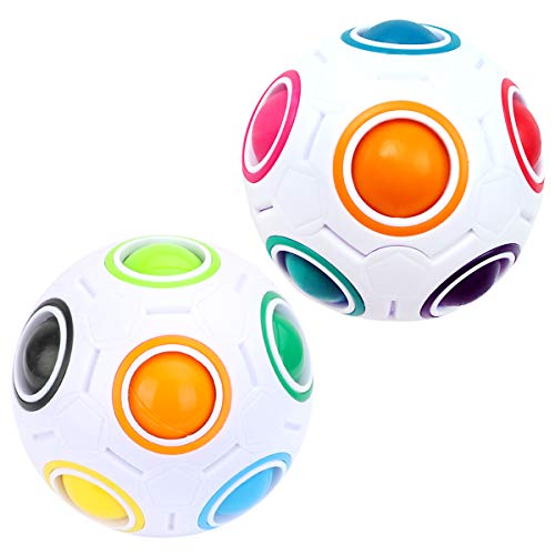 KidsPark 2 Pack Rainbow Magic Ball 3D Puzzle Ball Speed Cube Rubix Cube Toys, Blanco + Blanco