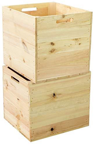 Kistenkolli Altes Land - Juego de 2 cajas de madera compatibles con todas las estanterías de Kallax y Expidit, cajas de vino, cajas de frutas, dimensiones 33 x 37,5 x 32,5 cm, naturaleza