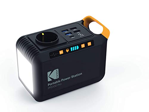 KODAK PPS100 Pro - Estación de alimentación portátil con batería de Iones de Litio de 88,8 WH, Toma de Corriente CA/CC, 1 Puerto USB C, 2 Puertos USB Qualcomm Quick Charge