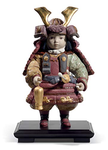 LLADRÓ Figura Niño Samurái. Lustre Oro. Serie Limitada. Figura Samurai de Porcelana.
