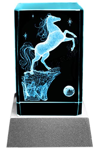 Luz ambiental Kaltner Präsente, el regalo prefecto: vela LED, bloque de cristal, caballo grabado con láser en 3D