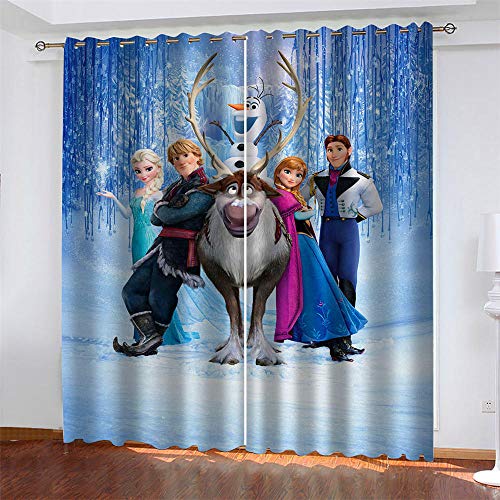 Mar Patrón 2 Paneles Cortinas Opacos Impresas Frozen Disney Princesa Aislantes Térmicas Cortina con Ojales Dormitorio Habitación Infantil Estilo Decorativo 150 x 166 cm (LxA)