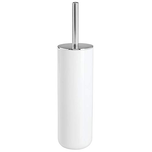 mDesign Escobilla de baño estrecha de plástico – Clásica escobilla de váter para el cuarto de baño y el aseo – Práctico cepillo para WC con portaescobilla – blanco/plateado