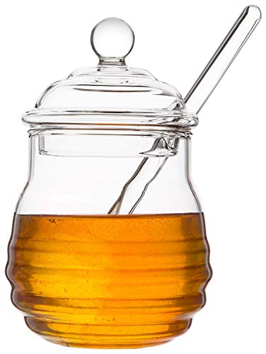 Mkouo cristal tarro de miel con balancín, claro, 9 onzas