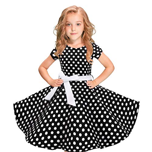 Moneycom - Vestido de verano para niña - Ideal para todo tipo de ocasiones - Diseño de topos Negro 8-10 Años