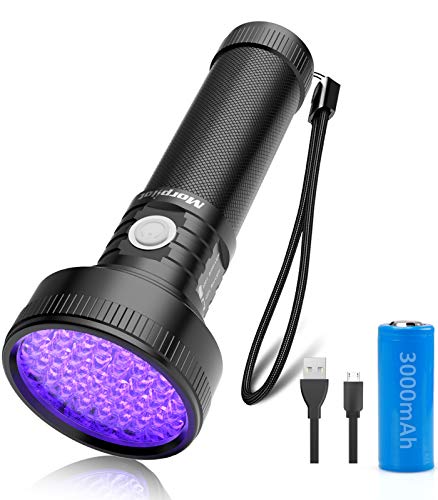 morpilot Linterna UV Ultravioleta Recargable con 51 LED, 395 nm Flashlight Luz UV Portátil Detector Ultravioleta para Detectar Manchas, Orina de Mascotas y Escorpión, Micro USB Cable y Pila Incluidos