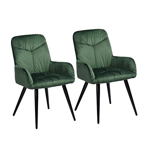 Mueble Cosy – Juego de 2 sillas de Comedor escandinavas – Sillón de salón de Terciopelo y Patas de Metal Verde, 56 x 60 x 88,5 cm