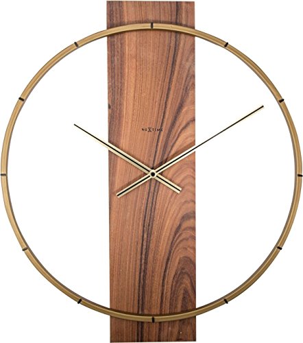 NeXtime Reloj de pared "CARL", muy silencioso, de madera y metal, marrón, 58,2 x 50,8 cm