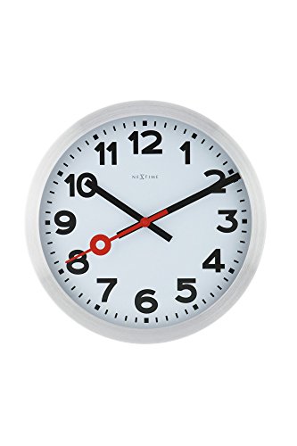 NeXtime Reloj de pared - Estación de trenes "STATION", muy silencioso, redondo, blanco, ø 35 cm