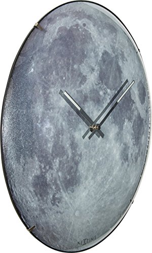 NeXtime Reloj de pared "MOON DOME", muy silencioso, luna brillante en la oscuridad, redondo, ø 35 cm