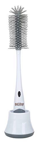 Nuby - Cepillo de silicona 2 en 1 para biberones y tetinas (con soporte higiénico) color blanco (NV03005)