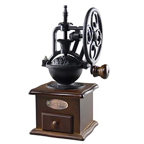 #N/V Molinillo de café manual de estilo vintage de madera de grano de café molino de molienda de la rueda de la noria de diseño de la máquina
