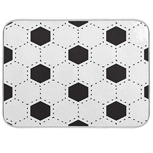 Oarencol Geometry Hexágono negro blanco tapete de secado para platos de fútbol grande de cocina, reversible de microfibra, escurridor de platos, 45,7 x 61,9 cm