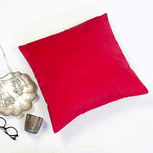 Offtopic Juego de 2 fundas de cojín para sofá, 45 x 45 cm, de terciopelo suave, cojines decorativos elegantes de color liso, lavable a máquina, color rojo pompones