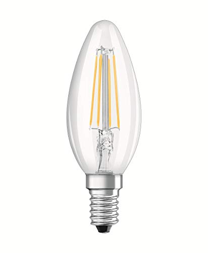 Osram LED Base Classic B / Lámpara LED, forma mini vela clásica, Estilo filamento, con casquillo enroscable: E14, 4 W, 220-240 V, 40 W Reemplazo, claro, 2700 K, 2 unidades per Pack.