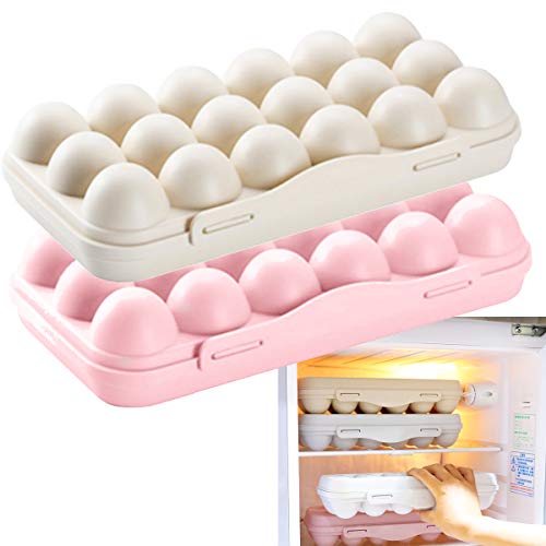 OSUTER Huevera Nevera,2PCS Envase Huevos con Tapa Plástico Huevera Frigorifico para Guardar Huevos(18 celdas)