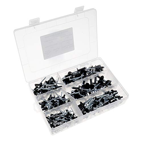 OTOTEC 200 Remaches de Aluminio con Remaches y Extremo Abierto, Caja surtida, Varios Remaches de Palanca, Color Negro
