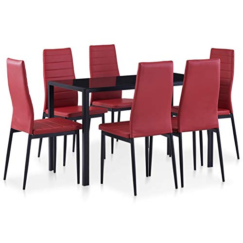 pedkit Conjunto de Mesa sillas,Mesa Salón y Sillas Conjunto de Mesa y sillas de Comedor 7 Piezas Color Vino Tinto