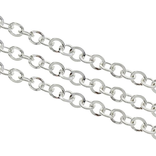 Perlin Cadena de eslabones de 3 metros, cadena de metal, redonda, 4,5 mm, plata, por metros, para la fabricación de joyas, collares, pulseras, manualidades, K5