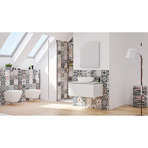 Placa decorativa sin azulejos y sin juntas, estilo vintage, 148 x 210 x 3 mm, para pared posterior de ducha, de aluminio, para cuarto de baño, diseño oriental Barcelona, España, Portugal