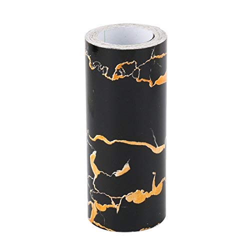 PVC autoadhesivo para pared de tamaño de línea fronteriza autoadhesiva, cubre la azuleja de cerámica agrietada o antiguo suelo de 16,4 pies, negro mármol-dorado tono