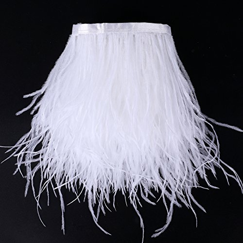 Ribete de flecos de plumas de avestruz, para costura, manualidades, disfraces, decoración, 1,83 m blanco