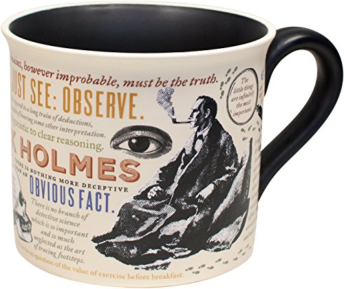 Sherlock Holmes Coffee Mug - Holmes quotes, rules of deduction, intriguing images, and Sidney Pagets' portrait - Comes in a Fun Gift Box