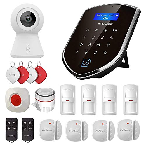 Sistema de alarma inteligente para el hogar con cámara de Wolf-Guard WM2GR, sensor de ventana y de puerta, detector de movimiento, botón SOS, RFID, 2 G/GSM, doble red