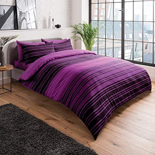 Sleepdown - Juego de funda de edredón y funda de almohada, diseño de rayas, color púrpura (Individual)