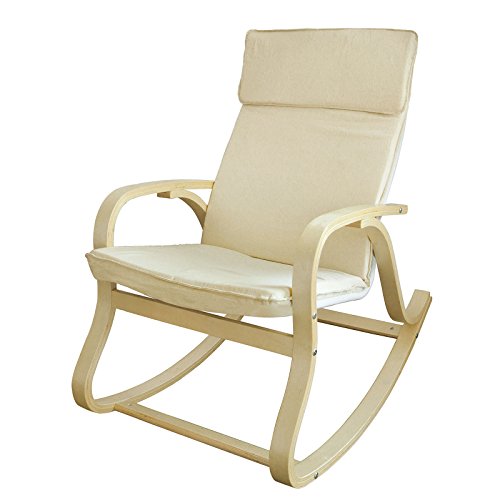 SoBuy® Silla de relada, mecedora, sillón de relada, beige, FST15-W (Mecedora)