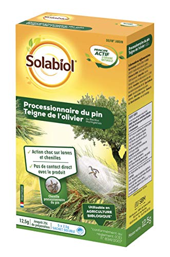 SOLABIOL SOPIN12 Procesionarios del pino Bacillus-Tratamiento de choque eficaz sobre lágrimas y chenillas. Se puede utilizar en agricultura biológica, hasta 25 l de solución