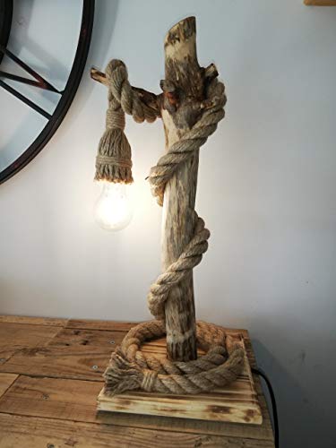 Solenzo – Lámpara de mesa de madera flotada natural – Estilo rústico náutico – E27 – Fabricación francesa