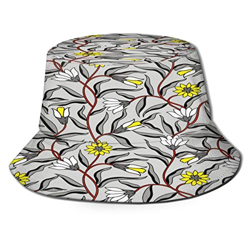 Sombrero Pescador Unisex,Todo Gris Stock Vector Flor,Plegable Sombrero de Pesca Aire Libre Sombrero Bucket Hat para Excursionismo Cámping De Viaje Pescar