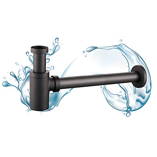 STARBATH PLUS – Sifón lavabo – Sifón desagüe con forma de cilindro – Fácil instalación –Elaborado en zinc lacado color negro mate – Desagüe universal.