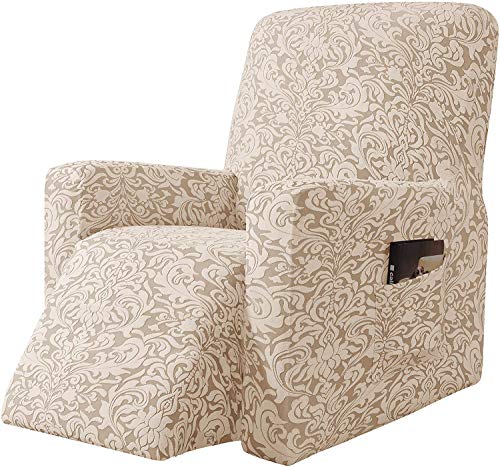 Subrtex - Funda de sillón relajante extensible Jacquard Damasco, 1 plaza, sillón relax, protector decorativo (beige marrón)