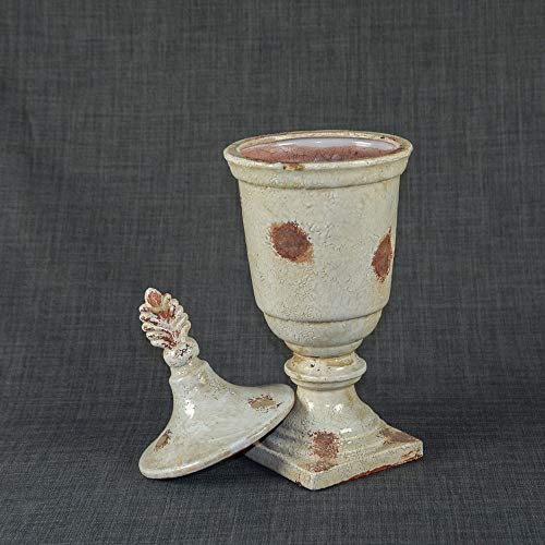 tapidecor Tarro Tibor Decorativo Ceramica con Tapa Blanco Desgastado 12X43