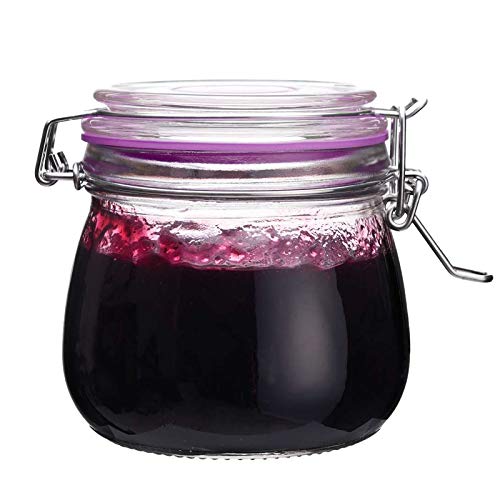 The Happy Jar - Tarro de cristal con tapa de clip y tarros de cristal herméticos de 500 ml para especias, azúcar, café, especias, avena, comida para mascotas (500 ml, morado)