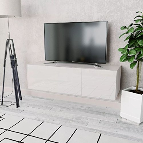 Tidyard Mueble de TV con 2 Compartimentos de Aglomerado y PVC de Aspecto Elegante y Moderno 120x40x34cm Blanco Brillante