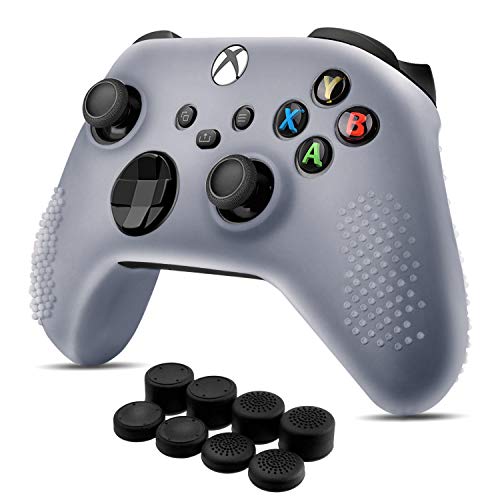 TNP - Funda para mando y 8 agarraderas para el pulgar (blanco transparente), compatible con Xbox Series S/X – Gel de silicona suave antideslizante y tapas de goma para videojuegos
