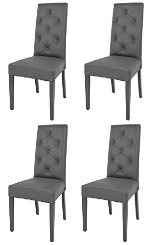 Tommychairs - Set 4 sillas Chantal para Cocina, Comedor, Bar y Restaurante, solida Estructura en Madera de Haya y Asiento tapizado en Polipiel Gris Oscuro