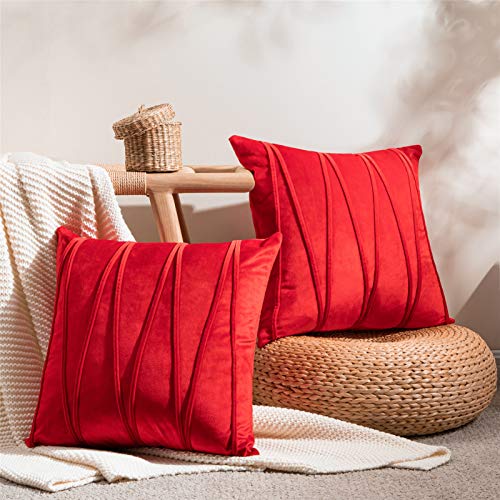 Top Finel Juegos 2 Hogar Cojín Terciopelo Suave Decorativa Almohadas Fundas de Color Sólido para Sala de Estar sofás 35x35cm Rojo