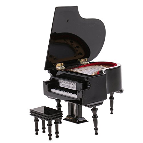 Toygogo Negro 1/12 Instrumento Musical En Miniatura Taburete De Piano De Madera Set para Muñecas Figuras De La Casa Decoración De Accesorios