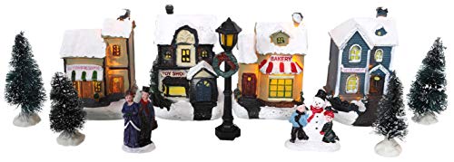 TOYLAND® Mini Christmas Village & Shop Scene Set con Luces LED - Decoraciones navideñas (Tiendas de 12 Piezas)