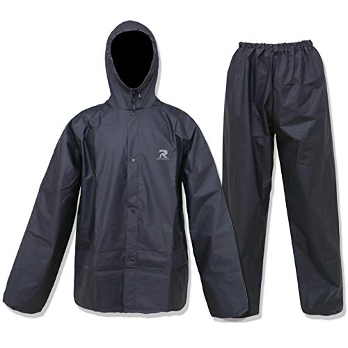 Traje de lluvia ultraligero para hombres, mujeres, impermeable, protector de lluvia con pantalones, 2 piezas (Negro, XXL)