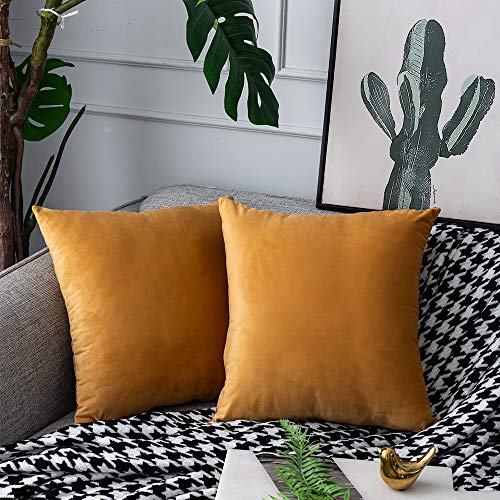 UPOPO Juego de 2 fundas de cojín de terciopelo, decorativas de un solo color, para sofá, dormitorio, salón, con cremallera, 60 x 60 cm, color naranja