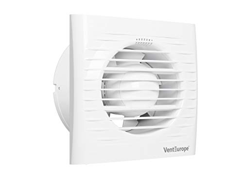 VENTEUROPE- Ventilador de baño Ø100 mm con Compuerta antirretorno+Mosquitera 97 m3 /h,Motor eléctrico de CA de 10 vatios,Ideal para baño,cocina, (VE100-S-C Ø 100 mm-Extractor de baño)