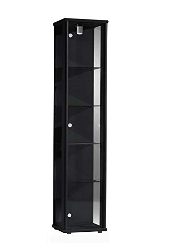 Vitrina Mueble de pared 176x37x33 cm en color negro con iluminación con 4 estantes de vidrio